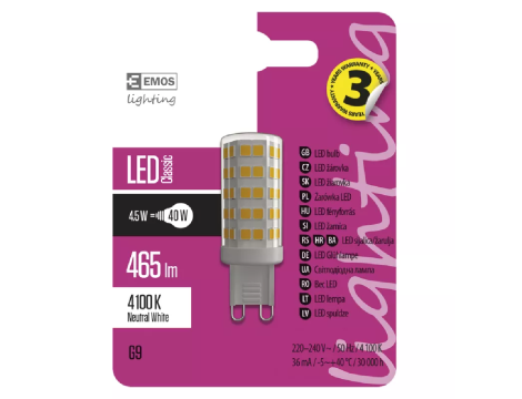 Bulb EMOS G9 4,5W NW ZQ9541 - 2