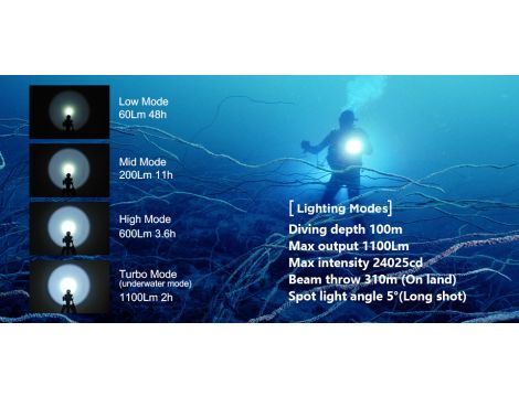 Diving Flashlight XTAR D26 WHALE Li-ION 18650 LED 1100lm - 11