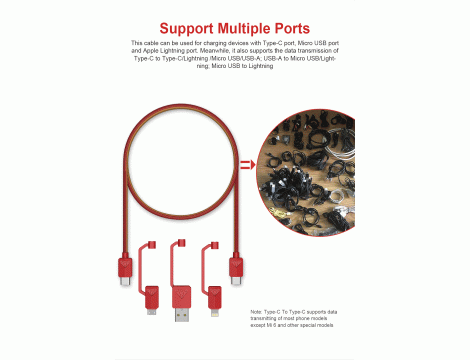 All in one Multiple USB Cable XTAR PDC-3 3A RED - 14