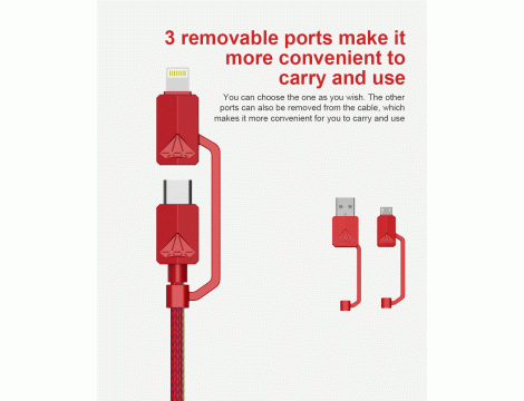 All in one Multiple USB Cable XTAR PDC-3 3A RED - 7