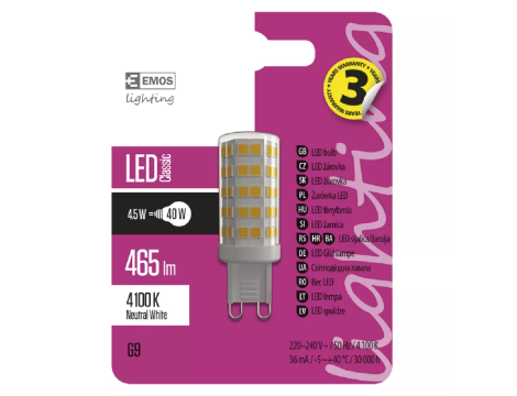 Bulb EMOS G9 4,5W NW ZQ9541 - 2